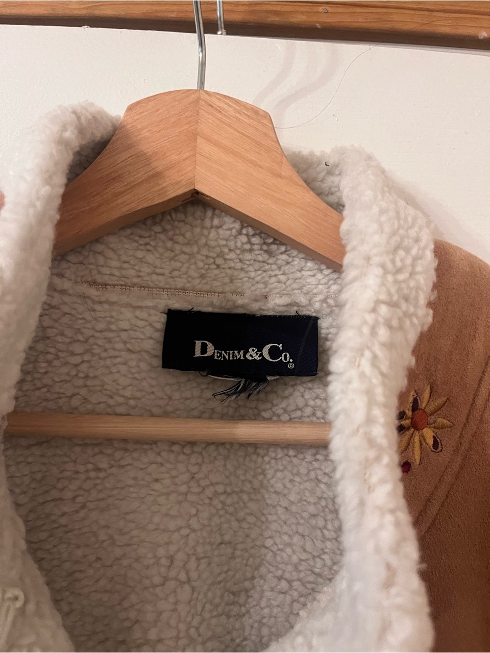 Denim&Co Tan Embroidered Faux-Shearling Trim Jacket - Picture 6 of 8